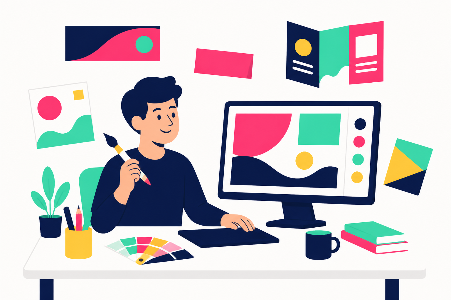 Cartoon: graphic design and UI UX